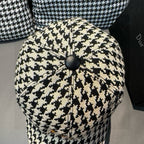 Houndstooth baseball cap with fabric crown button detail