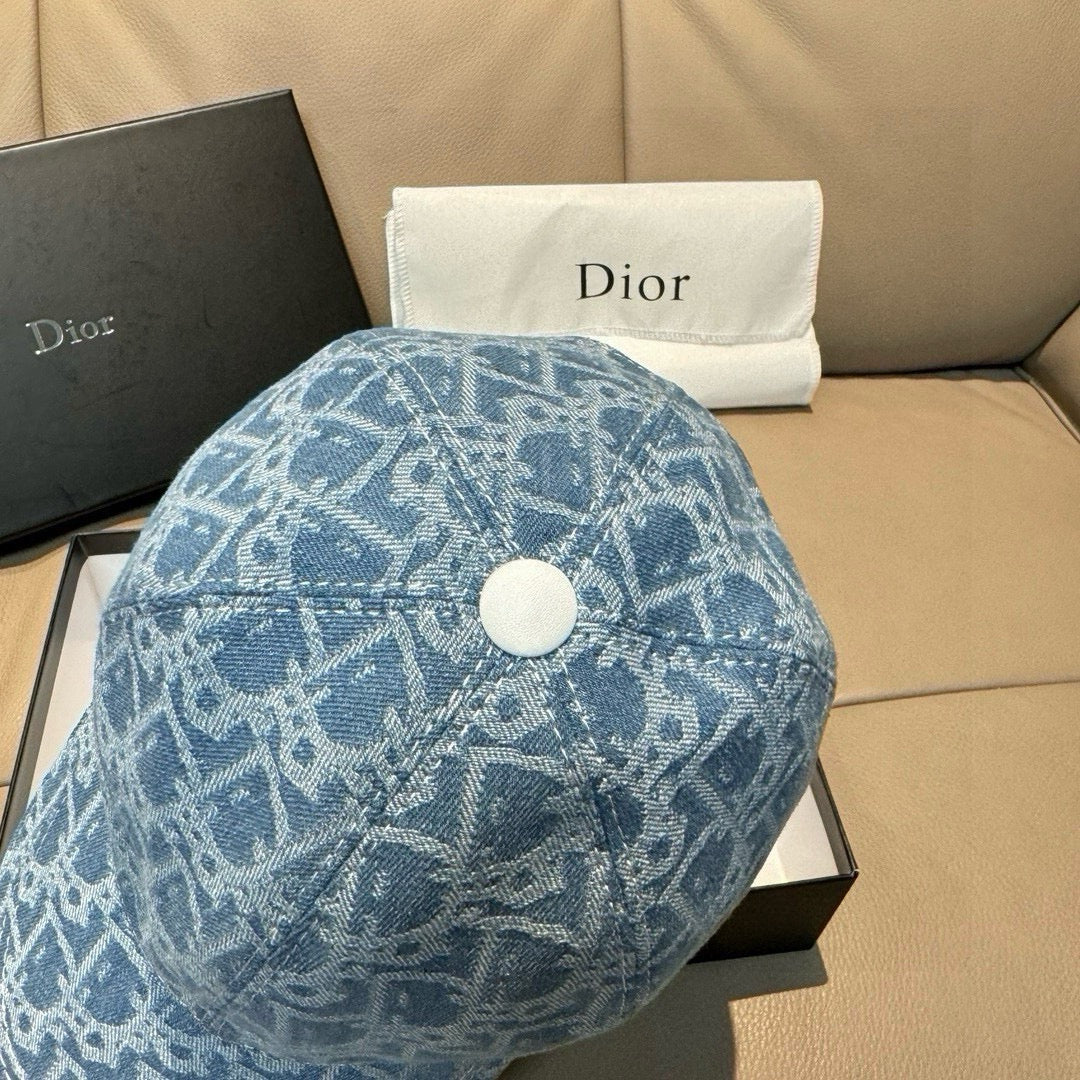 Dior cap in blue monogram denim with round top button detail