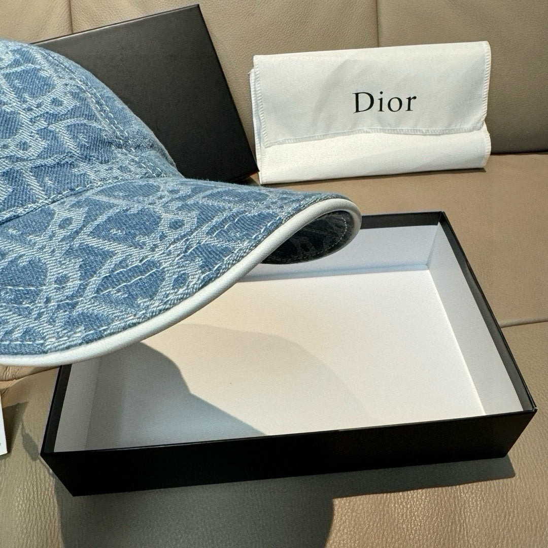 Dior cap brim in blue monogram denim, close-up
