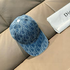 Dior cap in blue denim with allover monogram pattern, curved brim