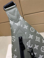 Louis Vuitton monogram sling bag detail, adjustable strap with metal buckle