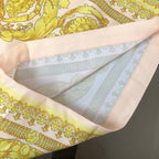 Versace shorts hem with pink facing and pale blue inner panels