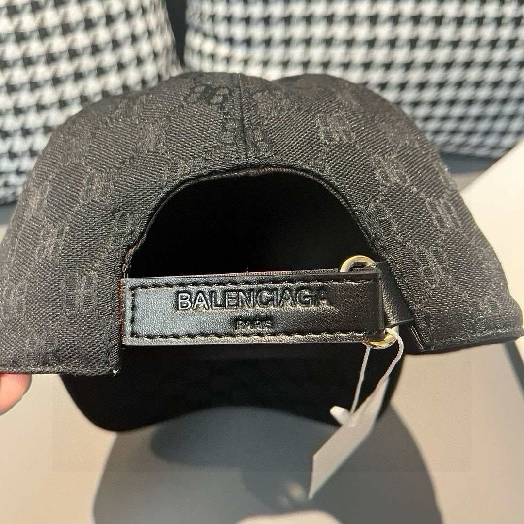Dark monogram baseball cap with Balenciaga Paris logo patch and metal buckle
