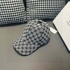 Patterned baseball cap with curved brim and monogrammed lattice print