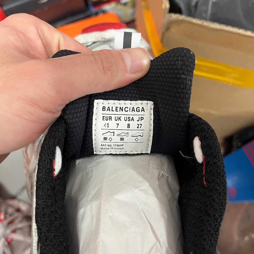 Unisex sneakers size label inside showing Balenciaga and size 41, made in China