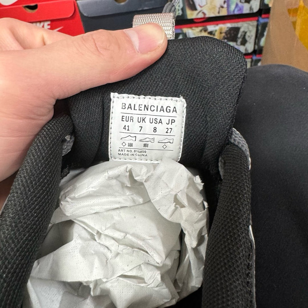 Balenciaga size label on black sneaker tongue: EUR UK USA JP