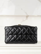 Chanel black quilted leather flap bag with front quilting and gold hardware