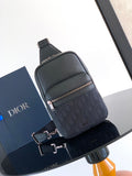 Dior mini crossbody bag in dark textured leather with front zip pocket and strap