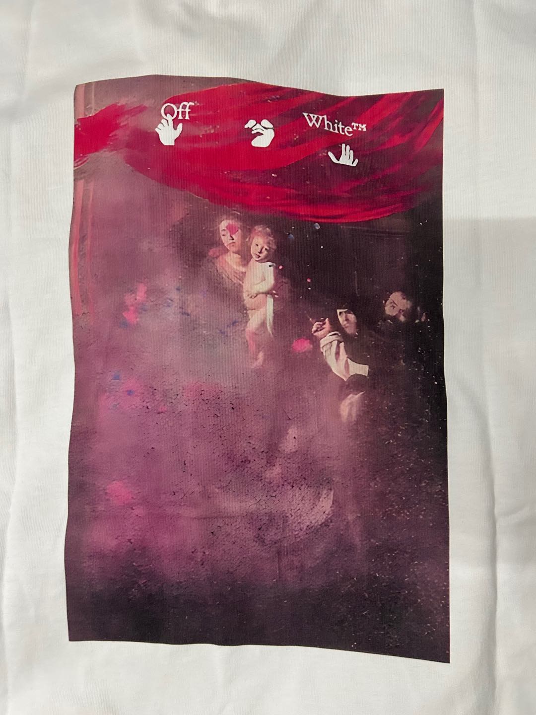 Graphic T-shirt with close-up red and purple poster-style artwork panel