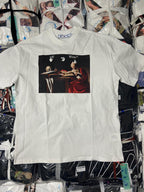 Off-White off-white graphic T-shirt, front black artwork with red accents