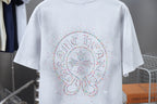 White short-sleeve T-shirt with large circular multicolor gemstone graphic