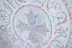 Multicolor beaded circular T-shirt graphic with rhinestone dot details