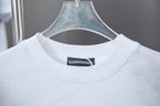 White short-sleeve T-shirt with ribbed crew neck and inner fabric label