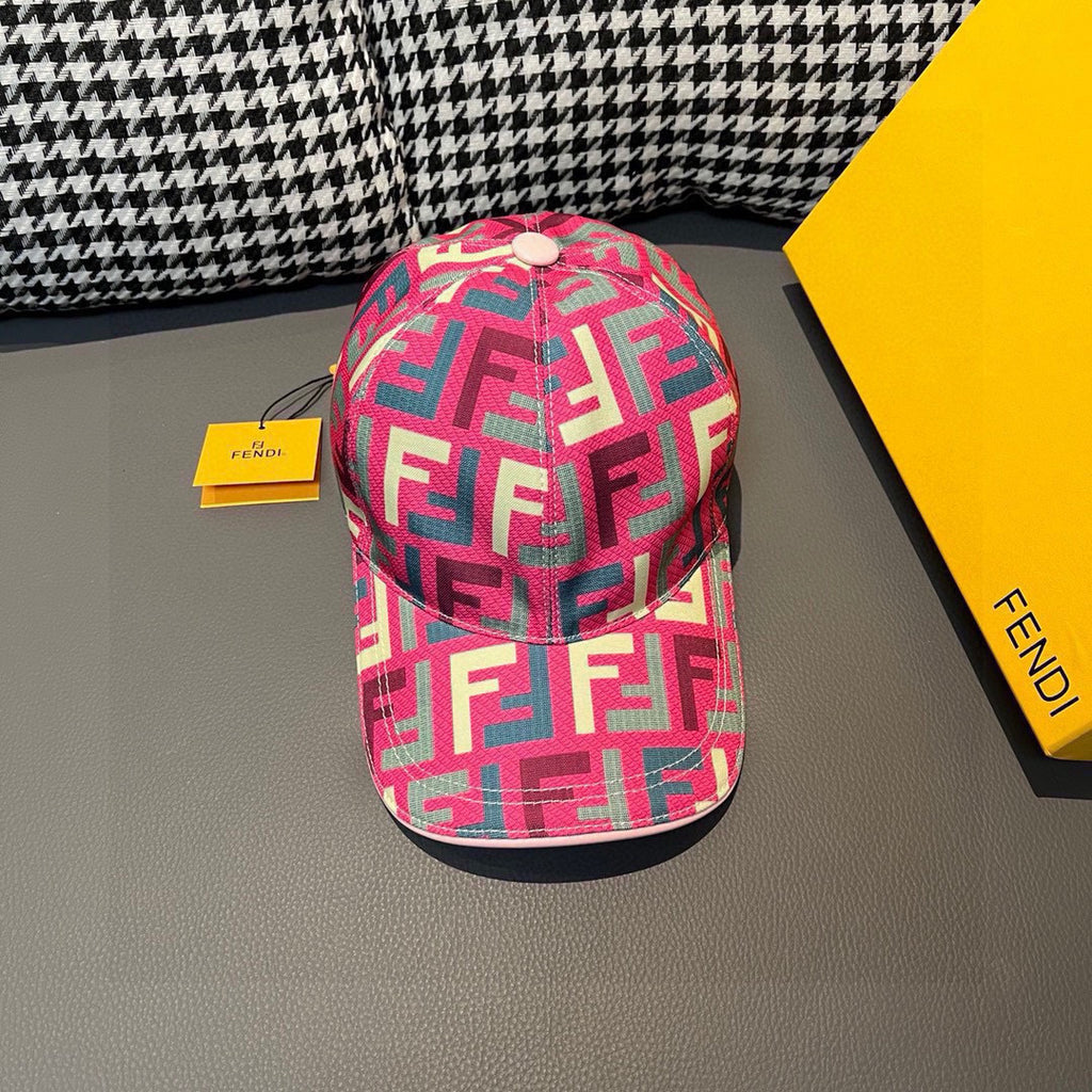Fendi baseball cap in pink with repeating FF logo print, curved brim and snap button