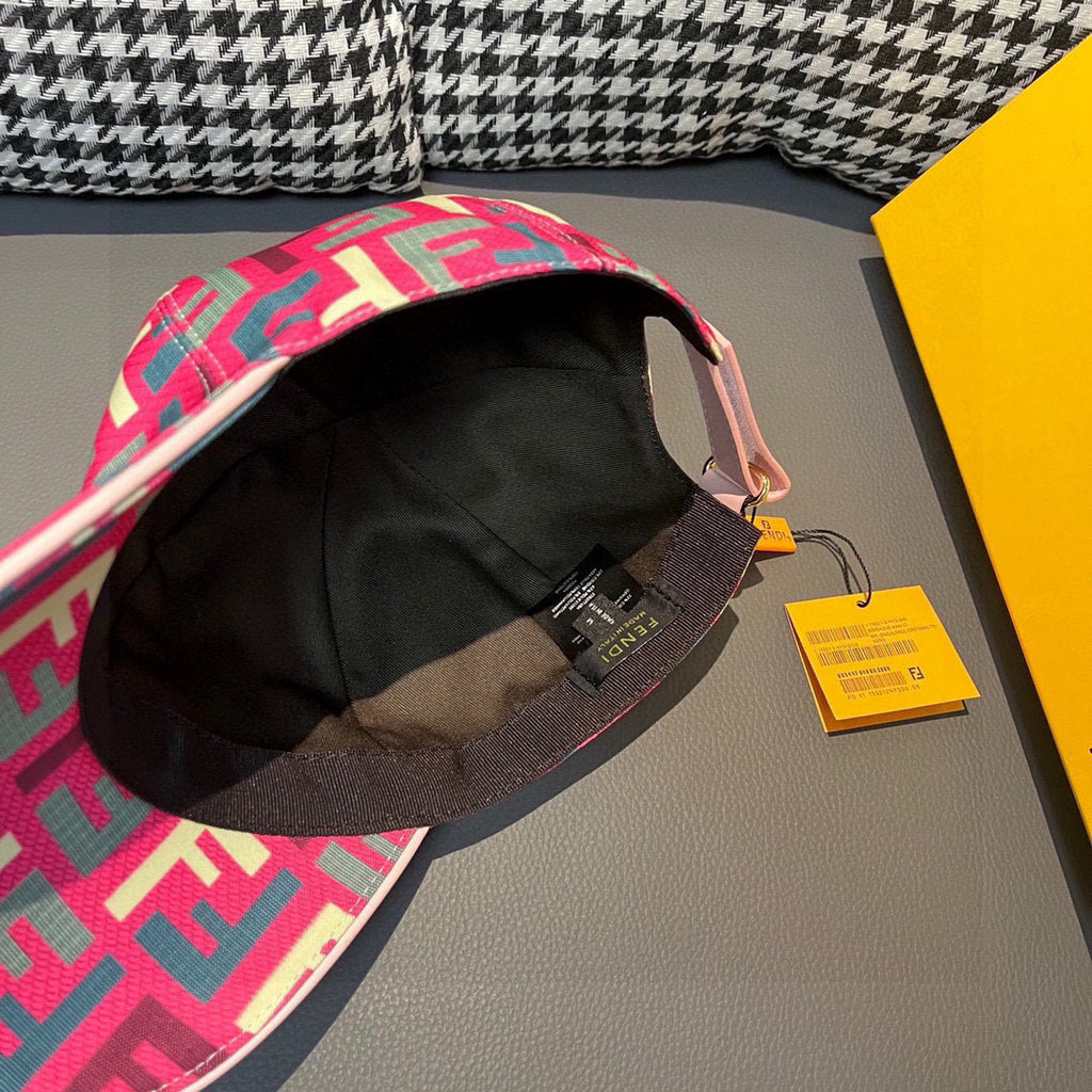 Fendi baseball cap showing interior black lining and adjustable strap on brim