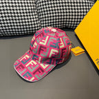 Fendi baseball cap with multicolor FF logo print on pink fabric and curved brim