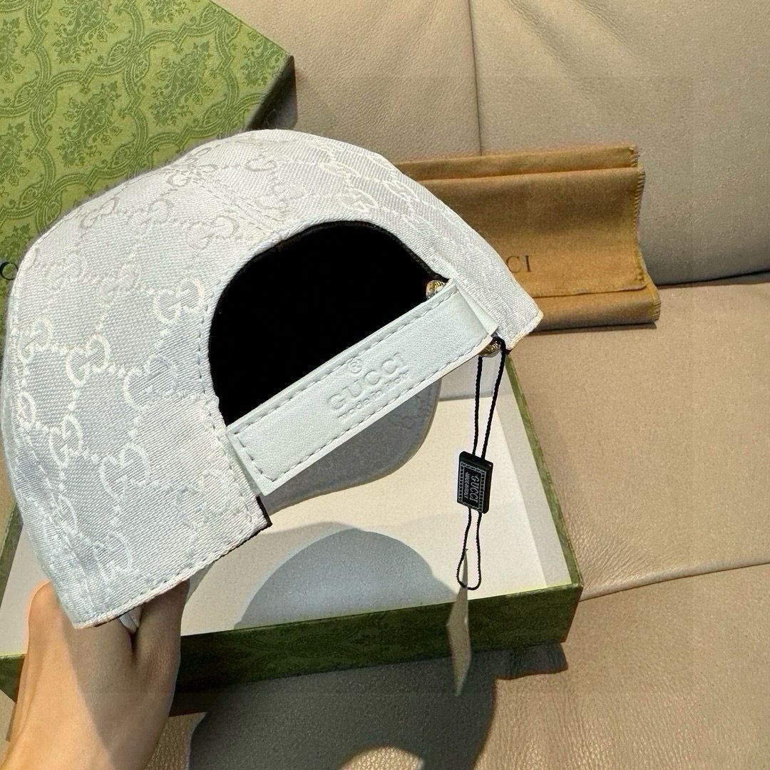 White GG monogram baseball cap with open side and adjustable strap