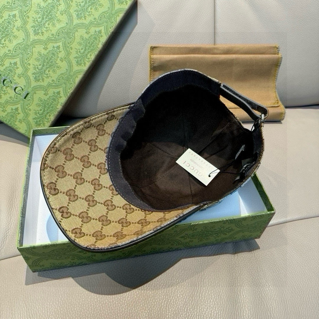 Gucci cap interior with black lining and adjustable strap, showing hang tag
