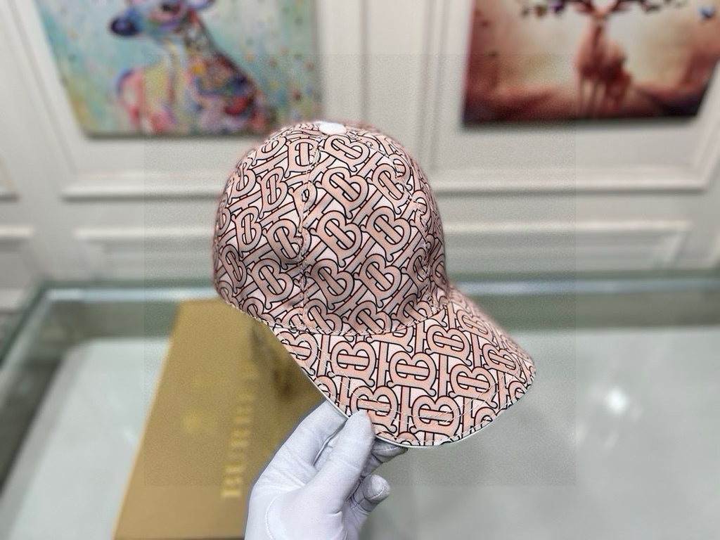 Burberry baseball cap, pink TB monogram print on curved crown