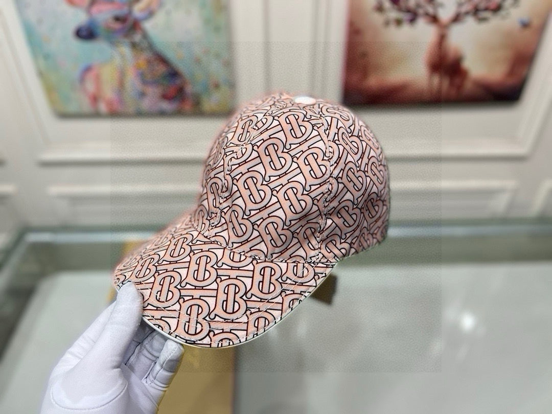 Burberry baseball cap, pink TB monogram print with dark underside brim