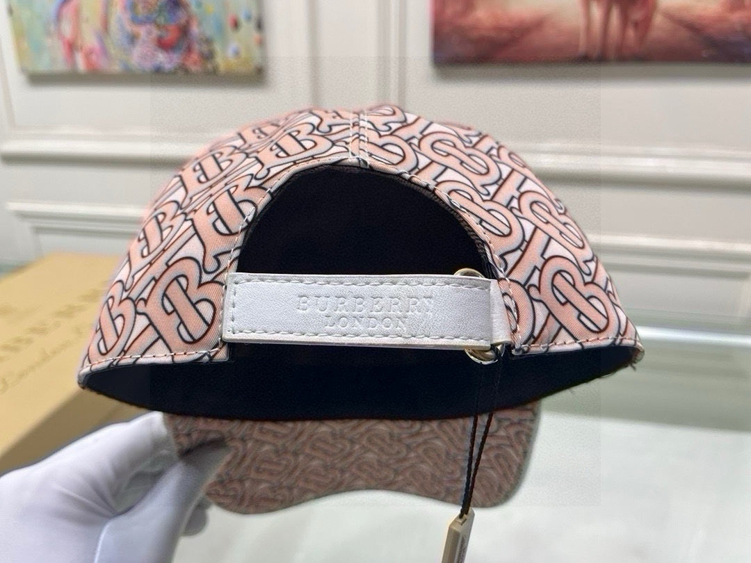 Burberry baseball cap inner band, pink TB print with white leather trim