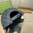 Gucci baseball cap dark navy with GG monogram pattern, adjustable strap detail