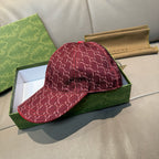 Burgundy GG-pattern baseball cap with curved brim and tonal stitching