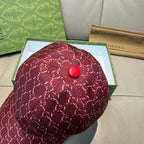 Burgundy GG-pattern baseball cap with round top button