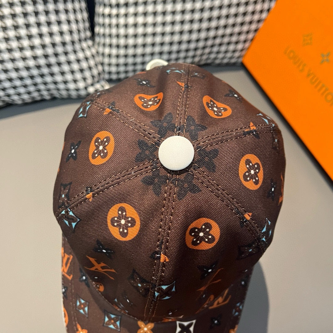 Louis Vuitton cap in dark brown with multicolor monogram icons, circular top button