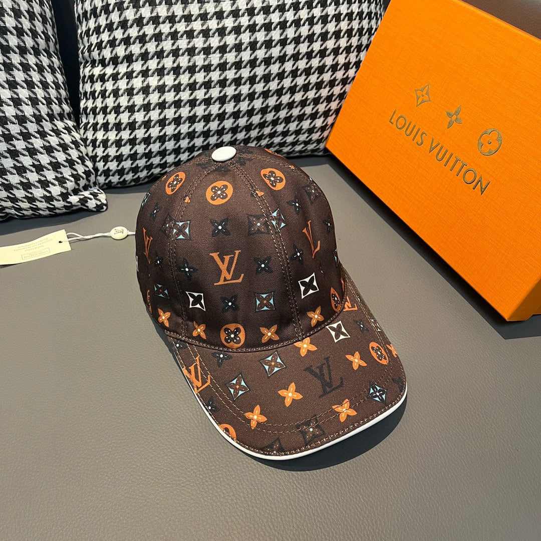 Louis Vuitton cap in dark brown with multicolor monogram all-over print, top button