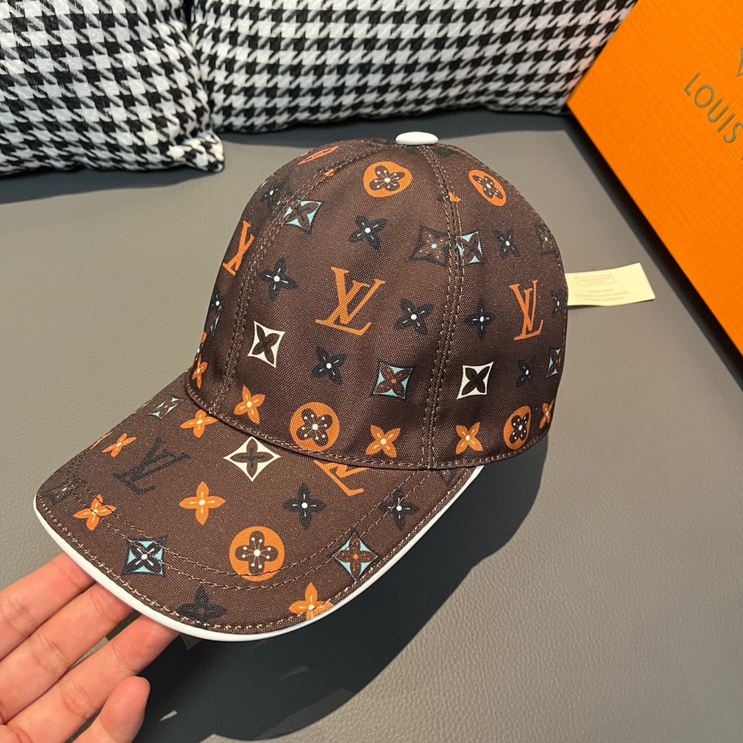 Louis Vuitton cap in dark brown with multicolor monogram print and contrast trim