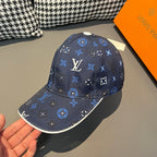 Louis Vuitton navy patterned baseball cap with multicolor monogram motifs and white front button