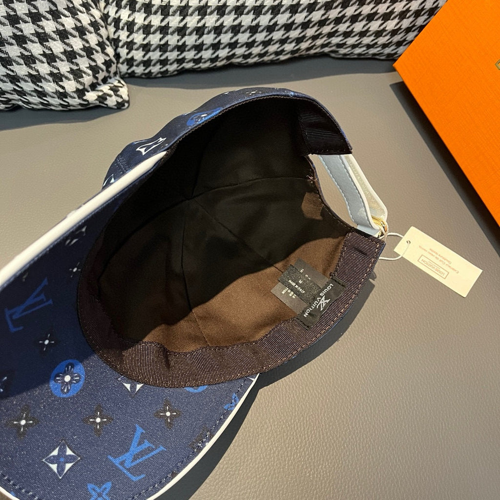 Louis Vuitton navy baseball cap interior with dark lining and fabric label