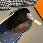 Louis Vuitton navy baseball cap interior with dark lining and fabric label