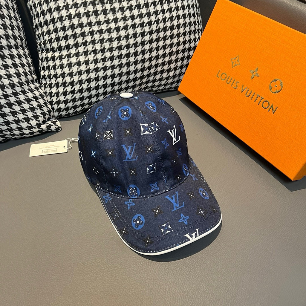 Louis Vuitton navy patterned baseball cap with multicolor monogram motifs and curved brim