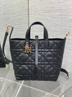 Dior quilted tote bag with top handles, black leather and gold hardware
