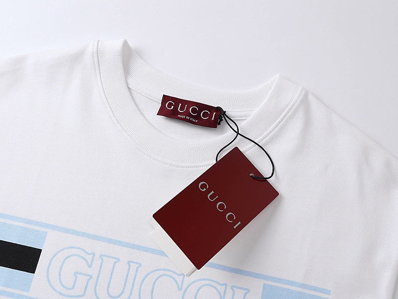 White crewneck T-shirt with Gucci tag on neckline