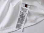 White T-shirt with size and care label at inner neckline