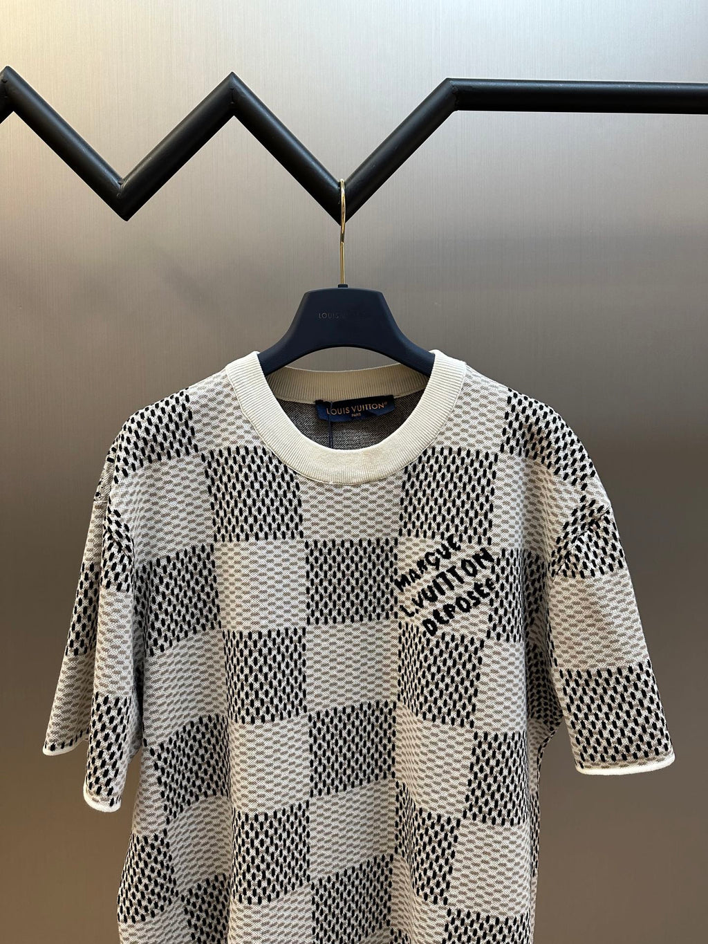 Louis Vuitton check-pattern short-sleeve knit T-shirt with crew neck and logo print