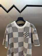 Louis Vuitton check-pattern short-sleeve knit T-shirt with crew neck and logo print