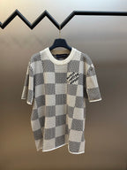 Louis Vuitton check-pattern short-sleeve knit T-shirt with white ribbed crew neck