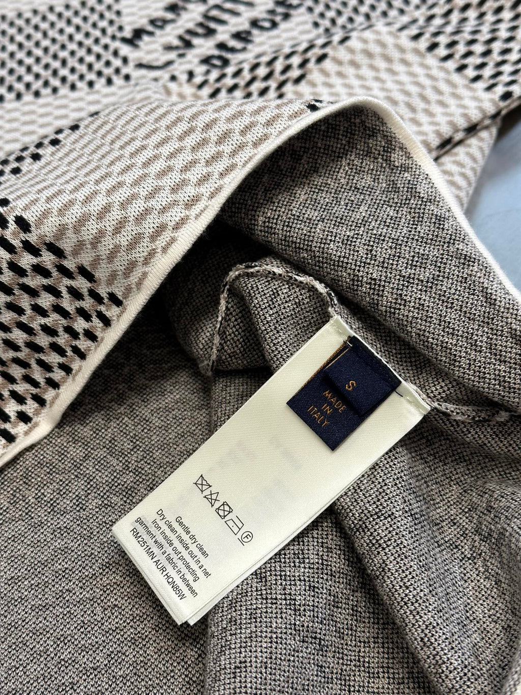 Louis Vuitton check-pattern knit T-shirt inner neck with size and care labels