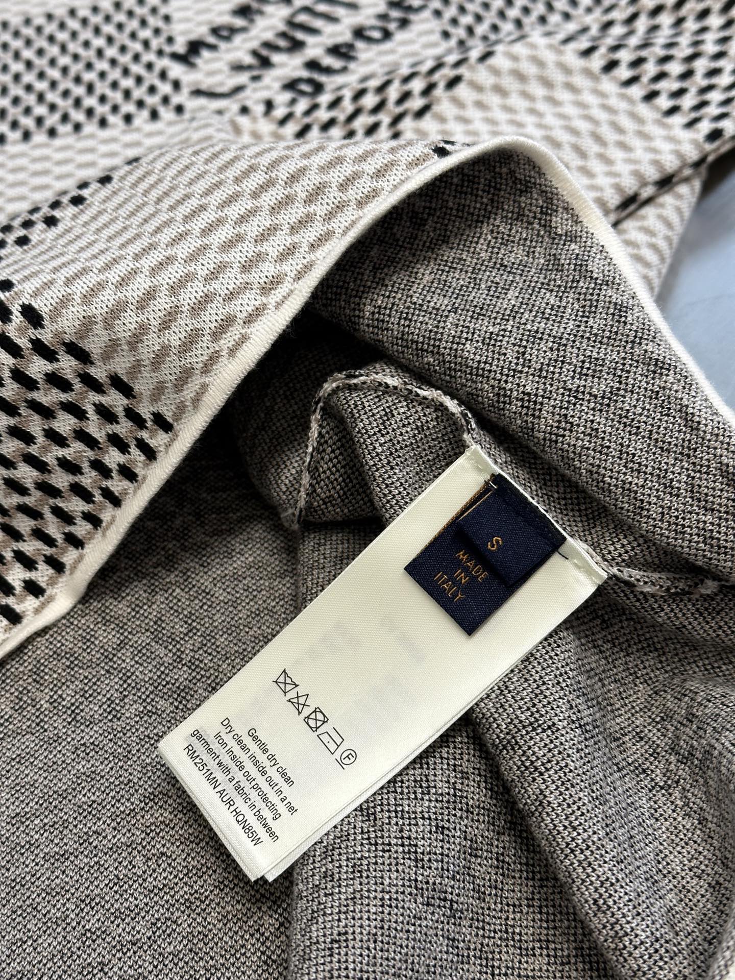 Louis Vuitton check-pattern knit T-shirt inner neck with size and care labels