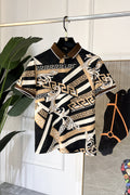 Versace patterned short-sleeve shirt with pointed collar, black and beige