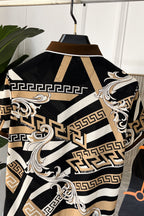 Versace patterned short-sleeve shirt with pointed collar, black and beige back