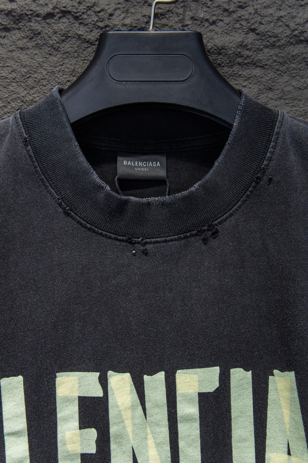 Balenciaga black T-shirt collar with neck label and printed graphic