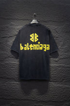 Balenciaga black T-shirt with back yellow and green logo print