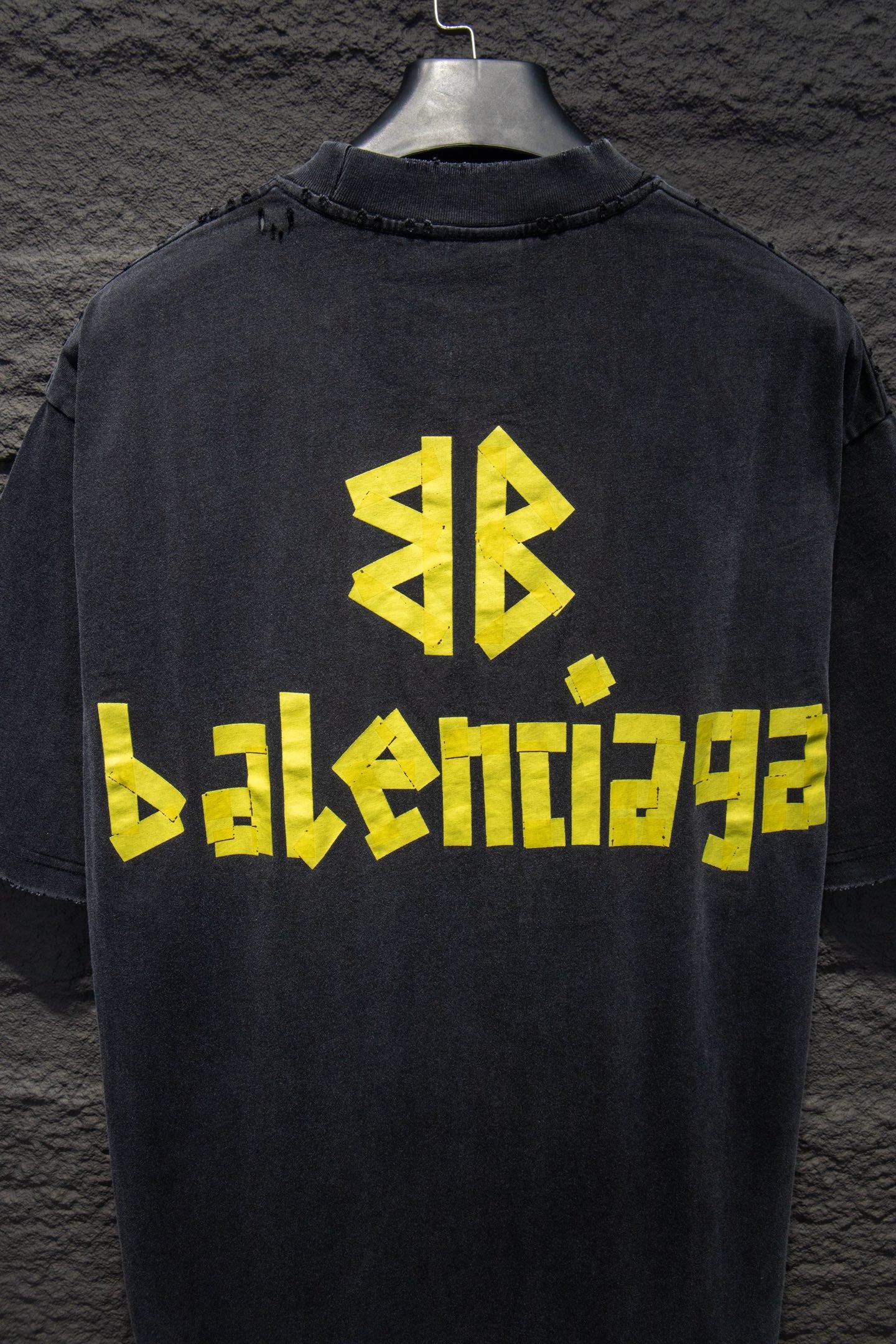 Balenciaga black T-shirt with back yellow logo graphic