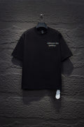 Black short-sleeve T-shirt with small chest logo embroidery
