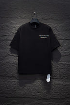 Black short-sleeve T-shirt with small chest logo embroidery